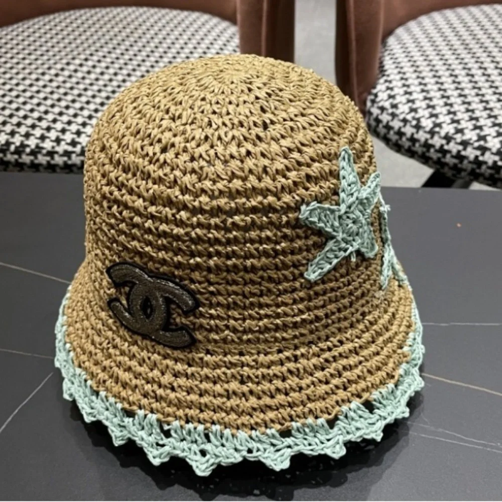 Chanel Kids Straw Hat with Black and Mint Accents